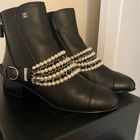 black chanel booties|Chanel boots with pearl heel.